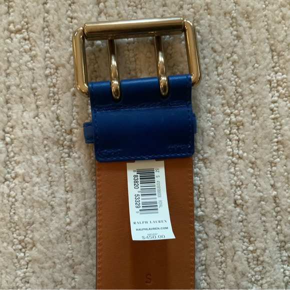 Ralph Lauren Collection Double Prong Wide Calfskin Leather Belt - Blue - Picture 5 of 8